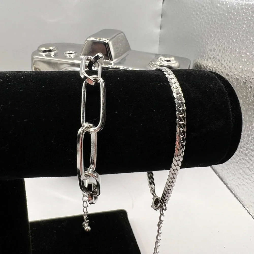Set of 3 Stainless Steel & Crystal‎ Bracelets NEW